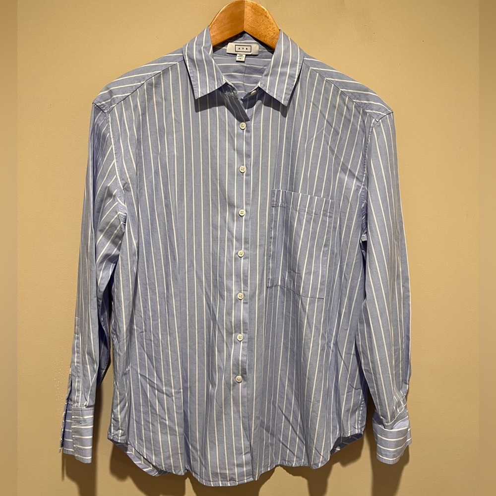AYR Blue Striped Button Down Top Size M